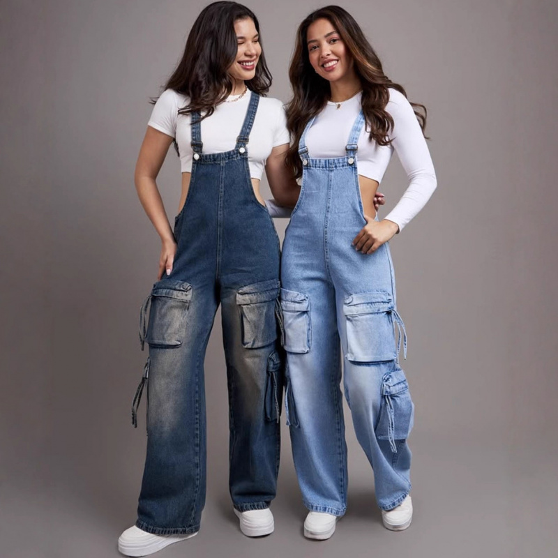 Women'S Fashion Overalls - أفرول جينز نسائي عصري بقصة مستقيمة