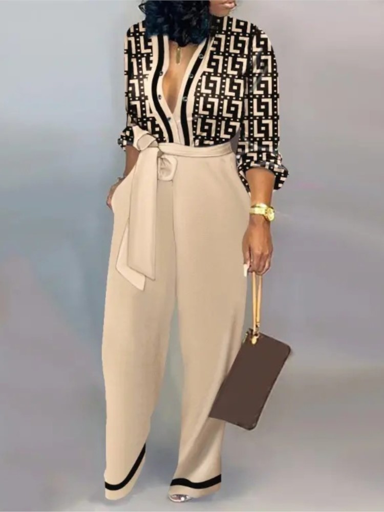 Women'S Fashion Overalls - المرأة أزياء إلكتروني طباعة طويلة الأكمام