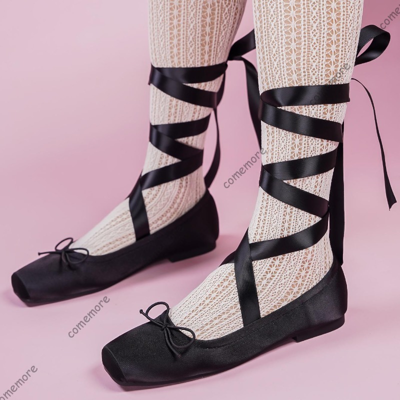 Women'S Fashion Footwear - المرأة شريط من الساتان التعادل الباليه