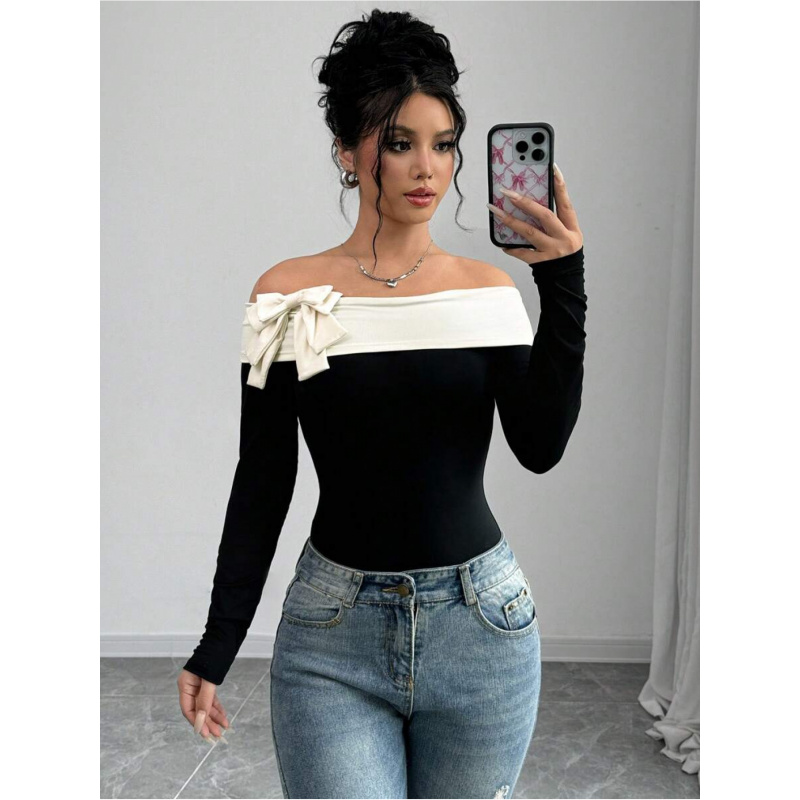 Women Fashion Style - بودي سوت مزين بعقدة على شكل