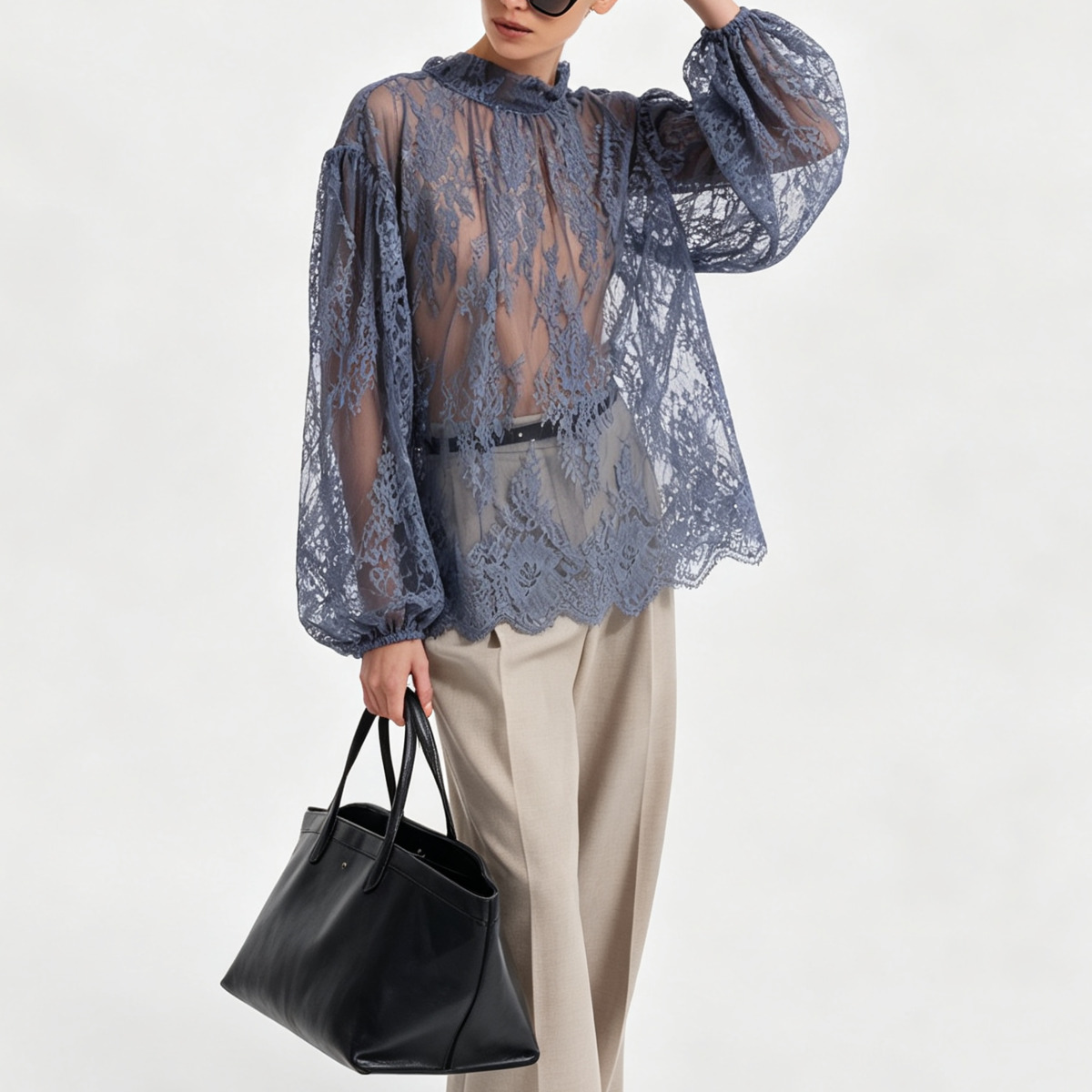 بلوزة نسائية شفافة من الدانتيل - مراجعة Puff Sleeve Blouse وسعره