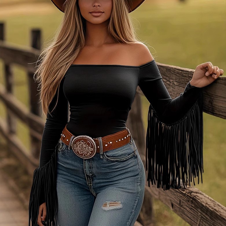 بلوزة نسائية بتفاصيل شراشيب، ب - مراجعة Women Fashion Style وسعره