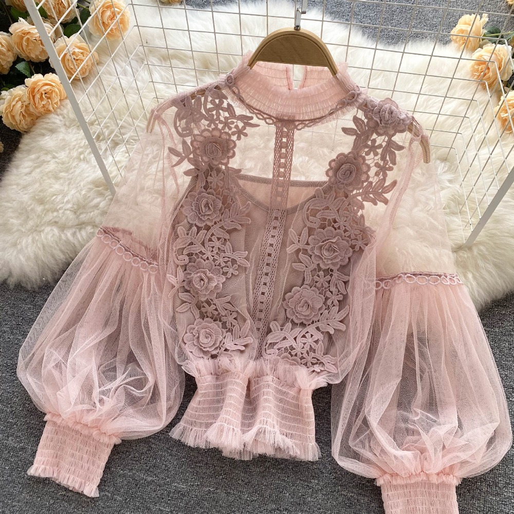 2 قطعة/المجموعة الدانتيل نفخة  - مراجعة Puff Sleeve Blouse وسعره