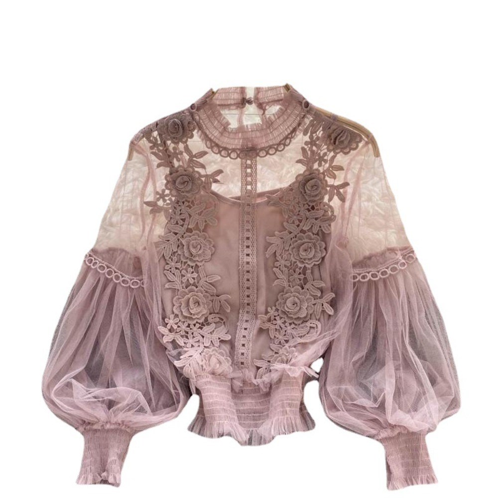2 قطعة/المجموعة الدانتيل نفخة  - مراجعة Puff Sleeve Blouse وسعره