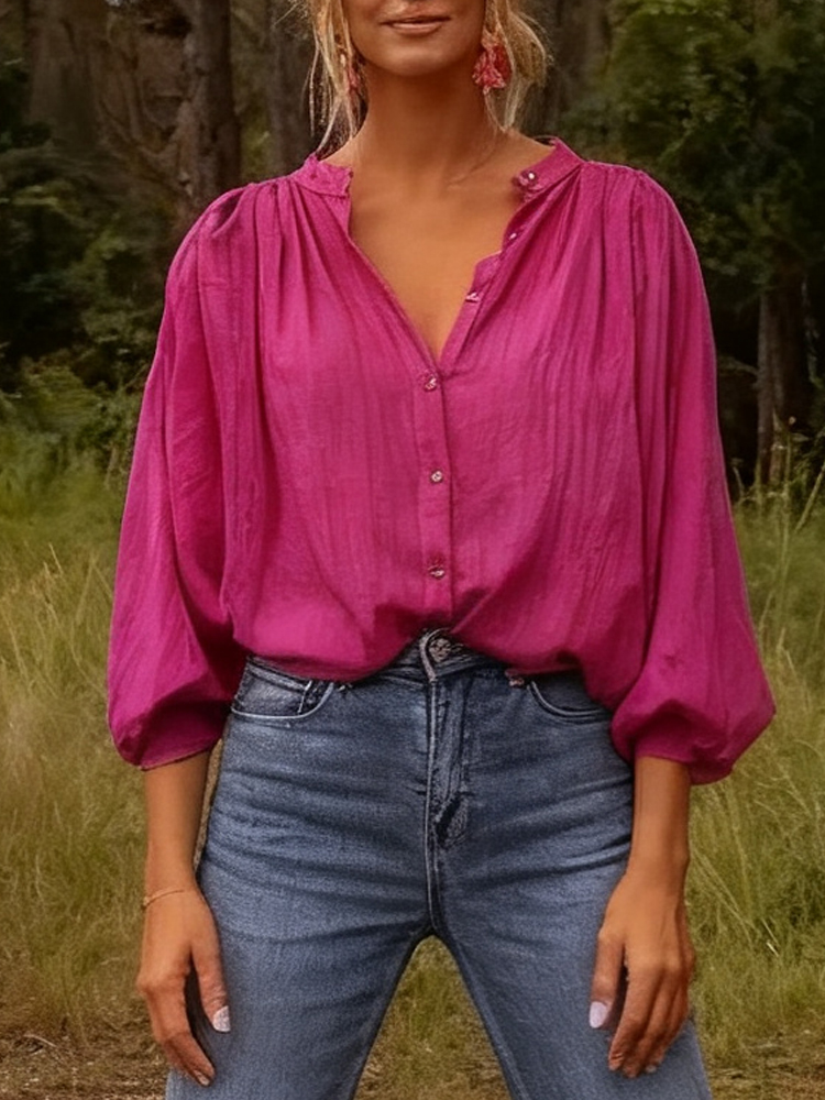 جديد أنيق الوقوف طوق طويلة الأ - مراجعة Puff Sleeve Blouse وسعره